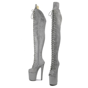 Stivali da ballerino con plateau con <span class=keywords><strong>tacco</strong></span> alto in finta pelle scamosciata e coscia stile esotico con <span class=keywords><strong>tacco</strong></span> alto da donna <span class=keywords><strong>20</strong></span> <span class=keywords><strong>cm</strong></span> 8 "stivali sopra il ginocchio Sexy - Product Image 6
