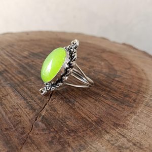 Bague calcédoine vert citron Vintage en argent Sterling Boho déclaration bijoux artisanaux faits à la main pour les femmes - Product Image 6
