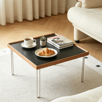 Table basse pliable minimaliste moderne blanche de style Bauhaus inspirée de la dopamine, en acier inoxydable et en bois massif