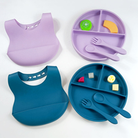 Ensemble de vaisselle écologique pour enfants, résistant à la chaleur, avec cuillère et fourchette, bavoir ajustable pour bébé
