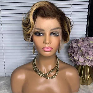 Goodluck-Peluca de cabello humano brasileño, sin pegamento, corte bob, muestra gratis, pelo de visón b, listo para enviar, pelo virgen, encaje megasstore, pixie - Product Image 1