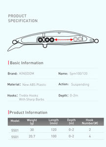 Señuelos de Pesca Kingdom Floating Minnow, 100 mm 20.7 g, 120 mm 30 g, Señuelos de Pesca Profesionales para Curricán, Señuelos Duros para Agua Salada, Crankbaits - Product Image 2