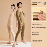 Nouvel ensemble de sous-vêtements thermiques en cachemire et soie noir et or, épais, haute élasticité, pour adolescents, collection automne 2026, avec logo OEM