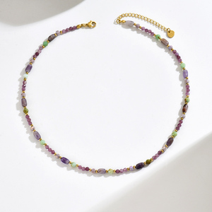 Collier de style rétro vintage en pierre naturelle fait à la main, plaqué or, avec perles géométriques, bijoux pour femmes - Product Image 5