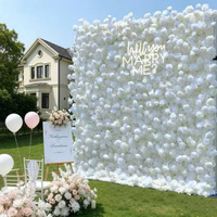 Mur de fleurs en tissu blanc 5D enroulable 8ft x 8ft avec fermeture éclair au dos en tissu, design portable pour la décoration de jardins extérieurs, d'événements et de fêtes