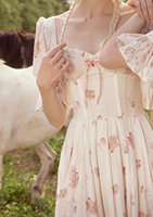 Robe Maxi Corset Rose's Smile, Modeste, Douce, Romantique, en Chiffon avec Impression Numérique, Robe à Fleurs