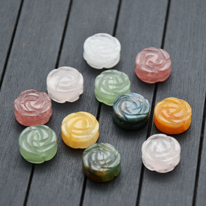 Natural Golden Silk Jade Rose <b>Flower</b> Pendant 14mm With Cloud Back For <b>Bracelet</b> Making Accessories - Product Image 1