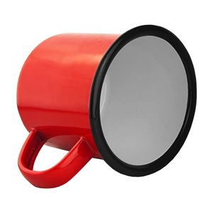 Mug de camping en émail 12 oz avec logo personnalisé, style rétro, finition brillante, tasse à café en métal avec bord noir pour événements d'entreprise en plein air - Product Image 3