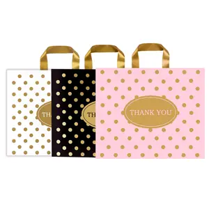 Custom cute business shopping thank you gift party with soft ring handle polka dot recycled plastic tote bags