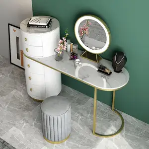 Baru Desain Yang Unik Kayu Modern Membuat Lemari Meja Rias Vanity Set dengan Adjustable Side Table