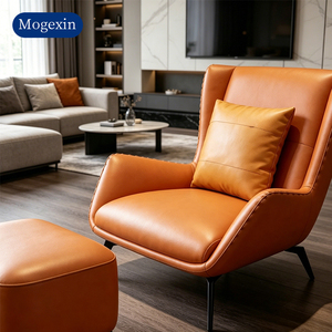Modern Brown PU Leather Ergonomic Swivel Accent Chair with Metal Base for Living Room Dining Home Office & Hotel Lobby - Product Image 2