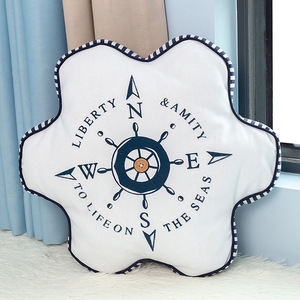 Marine Embroidered Cushion Round Cotton Linen <b>Throw</b> <b>Pillow</b> With Compass Design For Sofa Bay Window Decor - Product Image 2