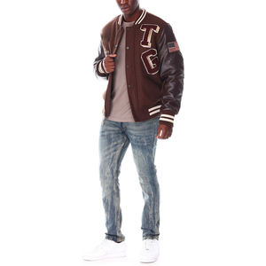 Custom Wool Letterman Jackets With <b>Leather</b> Sleeves Custom Embroidery Logo Men Varsity Jackets For Street Wear - Product Image 5