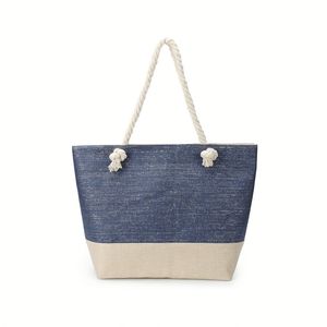Sac fourre-tout de plage pour femme style bohème couleur unie printemps-été, chapeau de paille à pompons, fermeture éclair tissée, polyester simple - Product Image 4