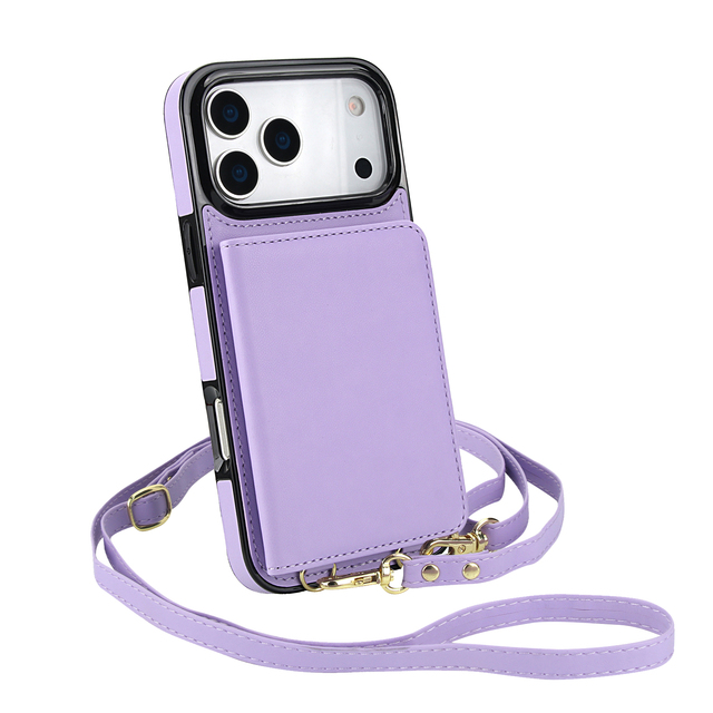 Big Storage RFID Blocking PU Leather Waterproof Card Holder Crossbody Lanyard Phone Case 6 Card Slots Anti-Fall Shockproof for