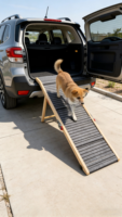 Rampe d'escalier pliable pour chien en bambou, réglable en hauteur sur 5 niveaux, design pliable, pour hôtel, extérieur, escaleras para perros