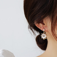 Anting-anting berlapis emas zirkonia kubik kristal potongan Marquise mempesona desain bunga untuk wanita anting-anting liontin CZ pernikahan