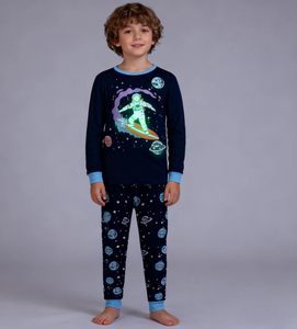 Pyjama d'automne en coton à manches longues pour garçons, imprimé astronaute de dessin animé, doux, lavable en machine, tailles 98-134 - Product Image 3