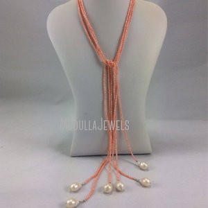 LN24136 perlas de Coral rosa y de plata collar de perla - Product Image 2