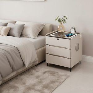 Table de chevet intelligente avec lecteur d'empreintes digitales, nouveau modèle nordique personnalisable, 3 tiroirs, chargeur de téléphone sans fil, meubles de chambre à coucher - Product Image 2