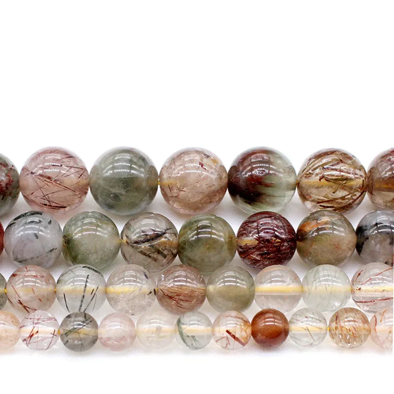 Perles de Quartz rutilé naturelles, collier rond, coloré, pour la fabrication de bijoux, 1 brin de 15 ", vente en gros