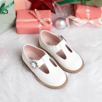 Chaussures Mary Jane pour filles en gros, haute qualité, à boucle auto-agrippante, légères, antidérapantes, en cuir synthétique PU blanc brillant, taille quatre