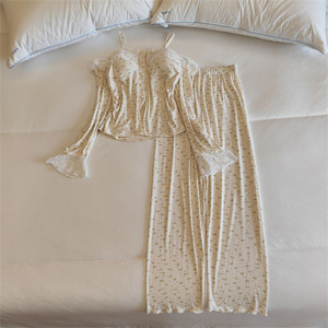 Pyjama long à manches longues pour femme, coupe ample, sexy, respirant, séchage rapide, avec coussinets de poitrine intégrés – Nouvelle collection Printemps-Été-Automne – Vente Flash - Product Image 1