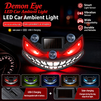 Lumière d'ambiance LED pour voiture Evil Demon Smile, double alimentation solaire et USB-C, détection intelligente des vibrations, éclairage multiple