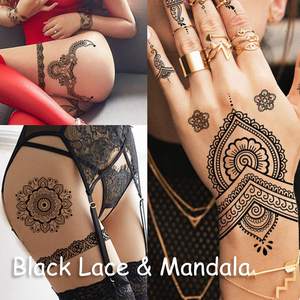 Autocollants de tatouage temporaire au henné noir <span class=keywords><strong>dentelle</strong></span> fleur <span class=keywords><strong>Mandala</strong></span> fleur éléphant tatouage étanche pour femmes filles - Product Image 4