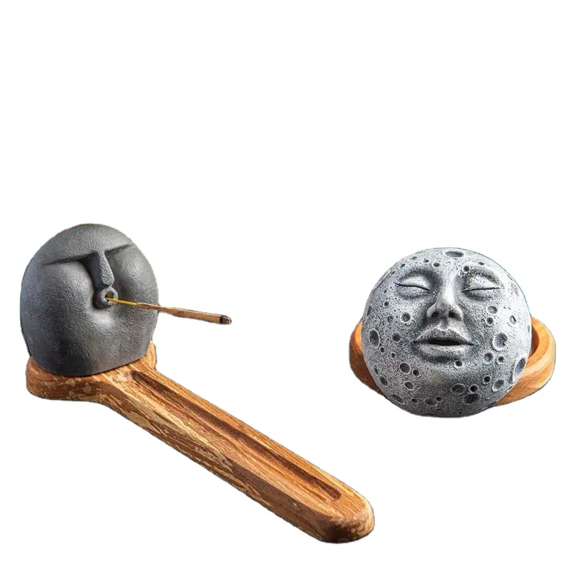 Pacote Moon Face e Cat Moon Face e Stane Head Titular incenso Stone Incenso Stick Holder Queimadores de incenso