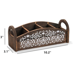 Organizador de Escritorio Rústico de Madera al por Mayor de Fábrica, Sistema de Almacenamiento para Controles Remotos con 4 Compartimentos y Dos Asas - Product Image 2