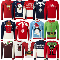 Jersey de Jacquard de Navidad personalizado unisex, suéter de invierno informal completamente tejido con patrón de animales en la parte delantera, suéter feo con logotipo en la espalda