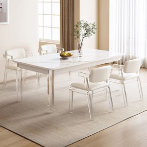 Mesa De Placa De Rocha Mesa De Jantar De Acrílico E Cadeiras 6 Cadeiras De Jantar Moderno Conjunto De Mesa De Móveis De Sala De Jantar - Product Image 4