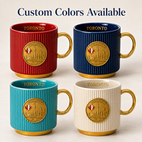 Mug en céramique souvenir de Toronto, Canada, avec badge métallique, design Tour CN et feuille d'érable, pour tasse à café en porcelaine, personnalisable OEM ODM, vente en gros