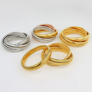Bracelet extensible triple en acier inoxydable plaqué or 18 carats, style Fashion <span class=keywords><strong>Trio</strong></span>, pour superposition et entrelacement - Product Image 2