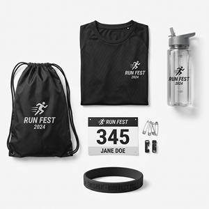 Kit de course personnalisé avec t-shirt à séchage rapide, sac à cordon et gourde pour événements sportifs - Product Image 2