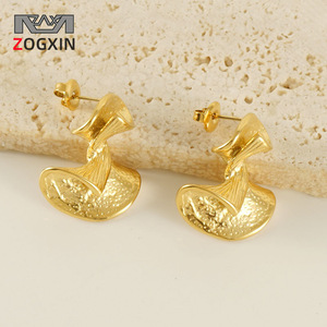 ZOGXIN Geometric Stud Earrings Gold Stainless Steel Irregular Design Fashion Jewelry - Product Image 1