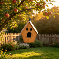Maison à oiseaux vintage suspendue en métal OEM ODM avec figurine d'oiseau, décoration en fer résistante aux intempéries pour patio et jardin