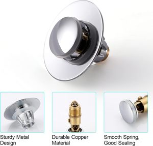 Bouchon de lavabo universel en acier inoxydable à poussoir, filtre anti-colmatage à noyau en forme de balle, finition chromée pour lavabo - Product Image 5