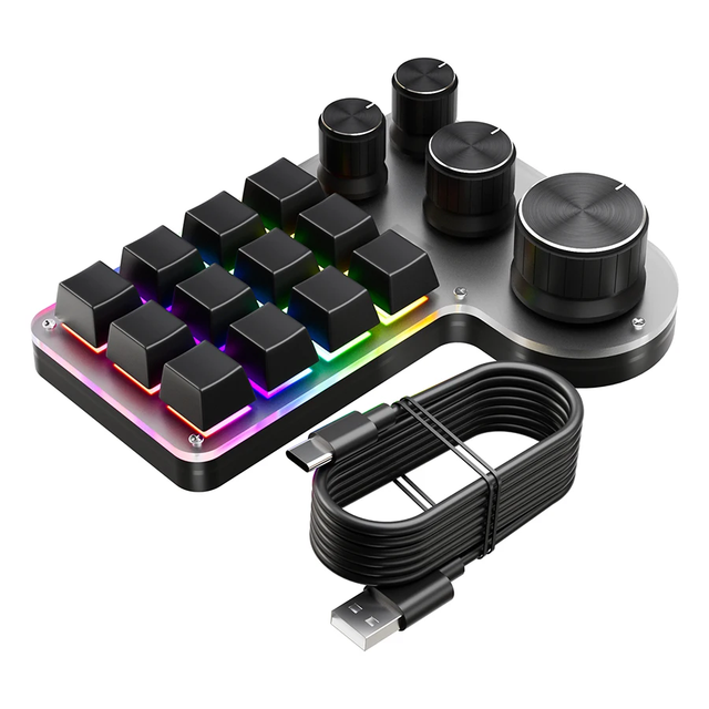 12 Keys 4 Knobs Programming Macro Custom Keyboard RGB Gaming Keypad Portable Custom Mechanical Hotswap Macropad for Photoshop