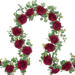<span class=keywords><strong>Chemin</strong></span> <span class=keywords><strong>de</strong></span> <span class=keywords><strong>table</strong></span> décoratif extérieur <span class=keywords><strong>de</strong></span> 1,80 m en rotin, roses artificielles, baies et feuilles d'eucalyptus pour mariage - Product Image 6