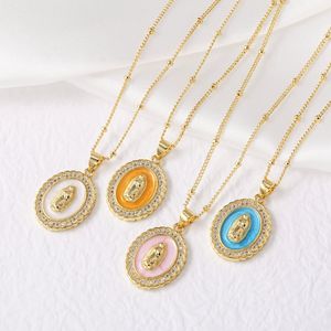 Collier Pendentif Vierge <span class=keywords><strong>Marie</strong></span> Plaqué Or 18K Zircon <span class=keywords><strong>Rose</strong></span> <span class=keywords><strong>Bijoux</strong></span> Religieux pour Cadeau Matériau Principal Laiton - Product Image 2