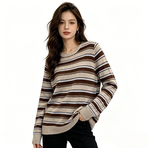 Pull en <span class=keywords><strong>laine</strong></span> mélangée à rayures, effet cachemire, pour femmes, col rond, manches longues, tricoté, doux, chaud, décontracté, à porter au quotidien en hiver - Product Image 5