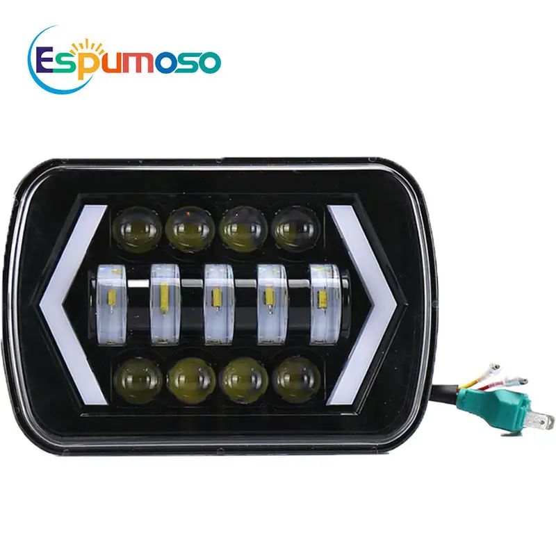 Vierkante Vorm 5*7 7*6 Led Koplamp 12V 24V Wit Amber 7Inch Koplamp Jeeps H4 Lamp Trucks Vrachtwagen Suv Atv Offroad Mistlampen