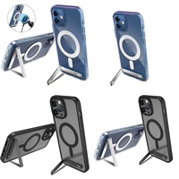Casing Kristal Magnetik Transparan dengan Stand untuk iPhone 15 Pro Max 17 Air 16 14 13 12 Plus 11, Case Back Cover dengan Holder