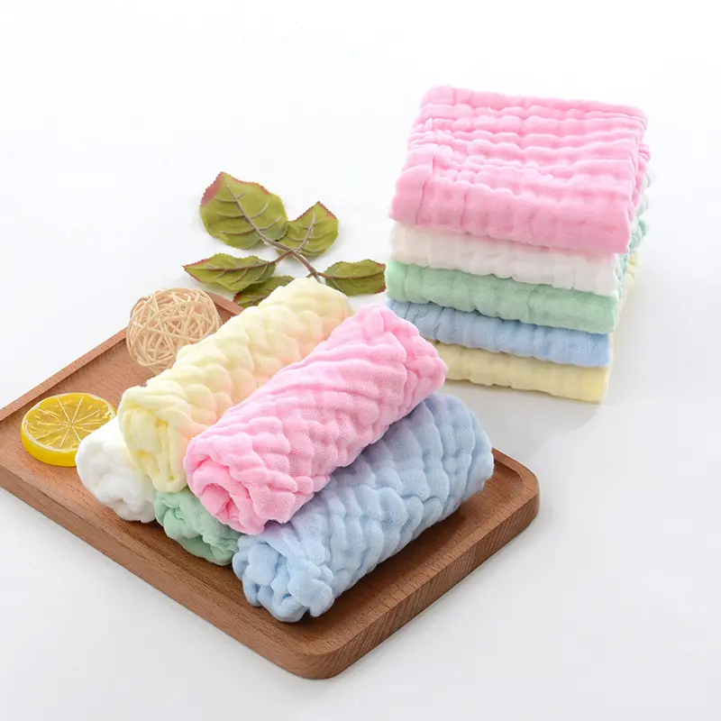 Wholesale 6 layers cotton handkerchief burp cloths custom kids organic muslin washcloths soft newborn baby face towel