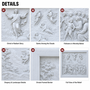 Escultura de Pared en Relieve de Jesús Transfigurado en Mármol Blanco BSA, Tallada a Mano, Mural Religioso Católico en Piedra para Decoración de Paredes de Iglesia - Product Image 4