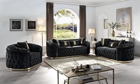 Ensemble de canapés Chesterfield capitonnés modernes de style européen en velours noir, 123 pièces, pour la maison, le bureau ou l'hôtel