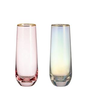 Flûtes à <span class=keywords><strong>champagne</strong></span> <span class=keywords><strong>en</strong></span> <span class=keywords><strong>cristal</strong></span> sans pied de couleur rose personnalisées Samyo pour mariage - Product Image 3