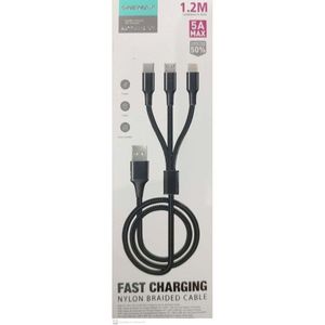 Cable de Carga 3 en 1 de Nailon de 1.2m, Carga Rápida, Trenzado, USB Tipo C, Micro USB para Teléfono y Tableta - Product Image 1